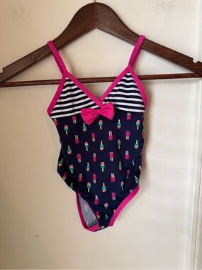 Wippette Navy One-Piece Swimsuit with Hot Pink Trim and Popsicle Print